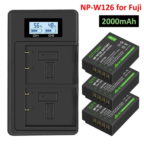NP-W126S NP W126 Battery with NP-W126 USB LCD Charger for Fujifilm Fuji XT20 XT3 XPro1 X-PRO2 XT30II XM5 X100VI X100V XS10 XT30