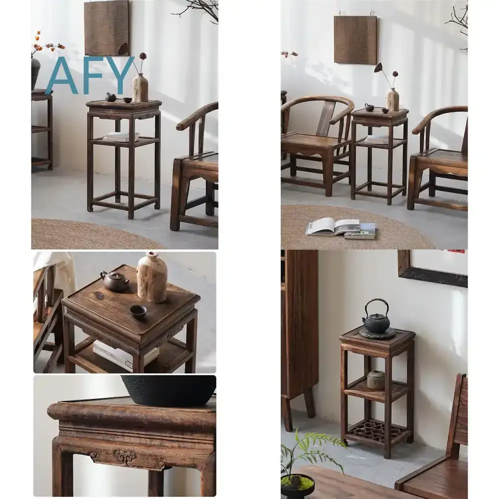Wabi Sabi Style Square Wooden Side Table for Rustic Vintage Furniture for Chinese Song Dynasty Inspired Decor for for Tea