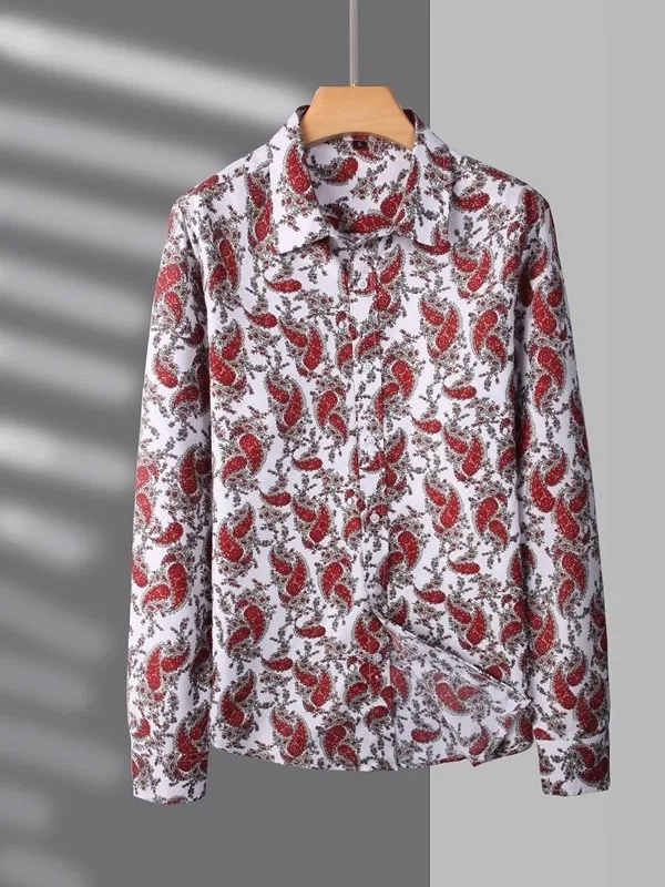 

Красная мужская рубашка с цветочным принтом и длинным рукавом, повседневная, для свадьбы, выступлений, дискотек, больших размеров до 7XL, модная, в городском стиле, из полиэстера.