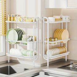 KIXOT 1pc Dish Rack, Household Vertical Dish Drying Rack, White Pull-out Drainage Tray, Kitchen Organizers