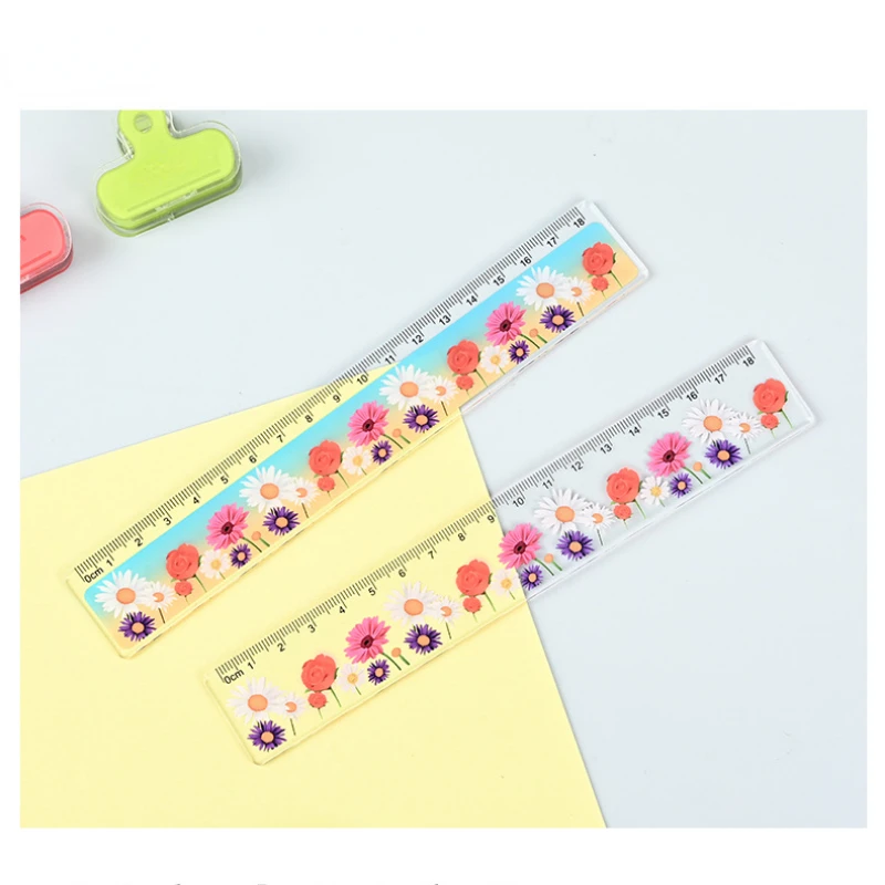 18 cm Transparent acrylic flower Ruler Multifunction diy Drawing Tools Student Rulers School Office Stationery Supplies