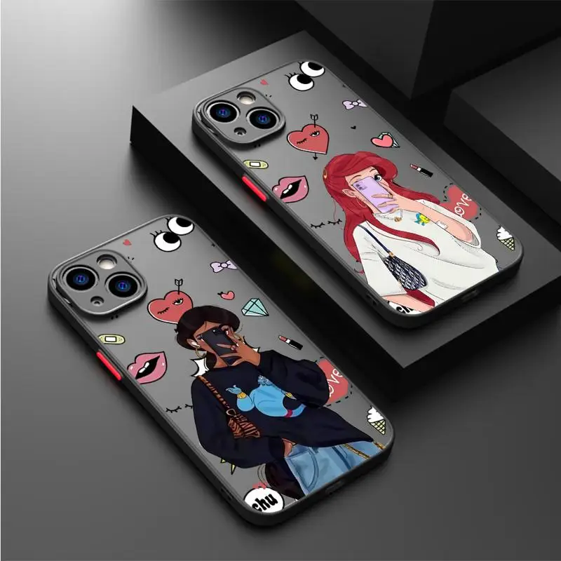 Disney Princess Fashion Case For Apple iPhone 15 11 14 13 12 Pro 7 XR X XS Max 8 Plus Matte 6 6S SE 2022 15Pro Black Phone Coque