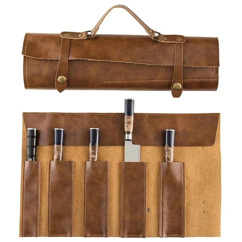 

1pc Chef Knife Roll Bag - Portable Genuine Leather Sheath for Various Kitchen Knives, Storage Pouch with Secure Snap Closure