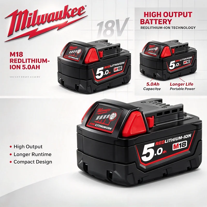 Genuine Milwaukee M18 XC 18V 5/6.0Ah Lithium Cell High Capacity Rechargeable Battery,For 48‑11‑2830 0730‑20 Cordless Power Tools