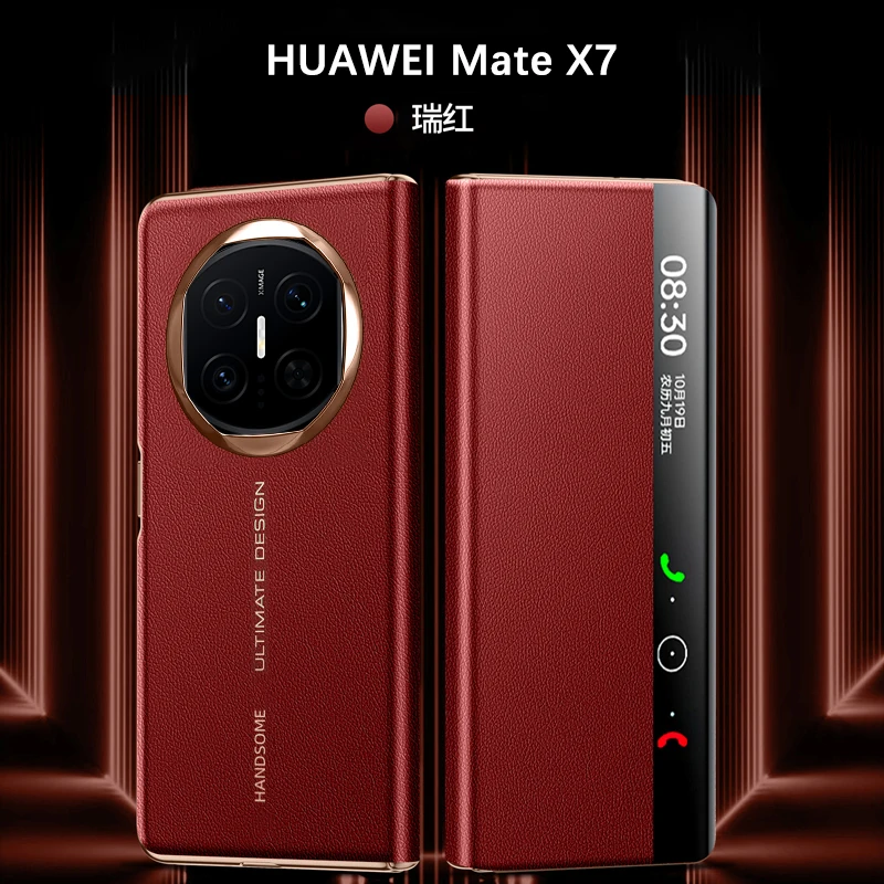 

Foldable Leather Flip Phone Case for Huawei Mate X7 X6 Smart View Window Auto Sleep Wake Hands-Free Answer Shockproof Business