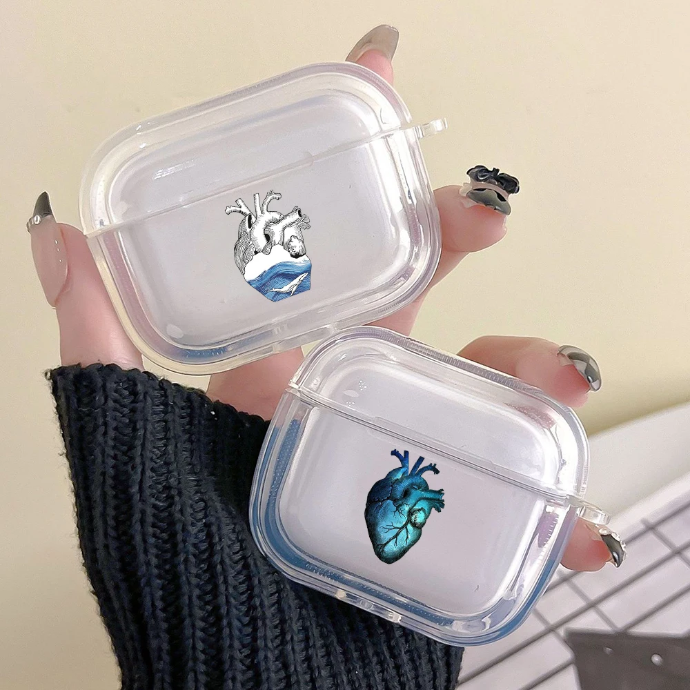 Earphone Case For Airpods 4 3 2 1 Pro3 Pro2 With Keychain Cardiovascular model Heart Medical For Airpods 4 Charging Clear Cover
