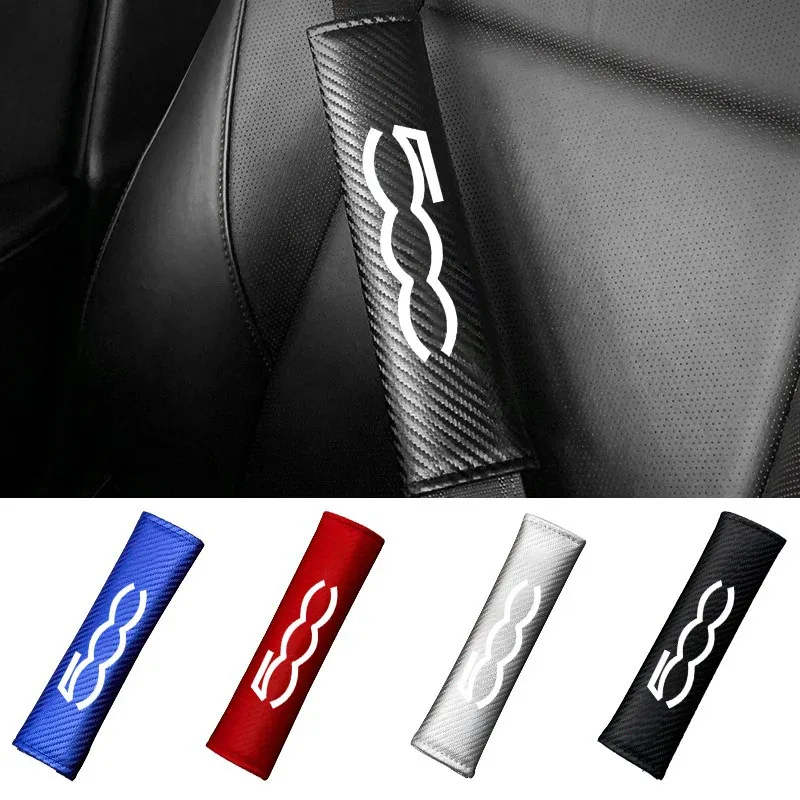 

2pcs Carbon fiber Car Seat Belt Shoulder Pads For Fiat 500 500X 500L 500C 2012 Abarth 695 Auto Safety Belt Cover Protector Mat