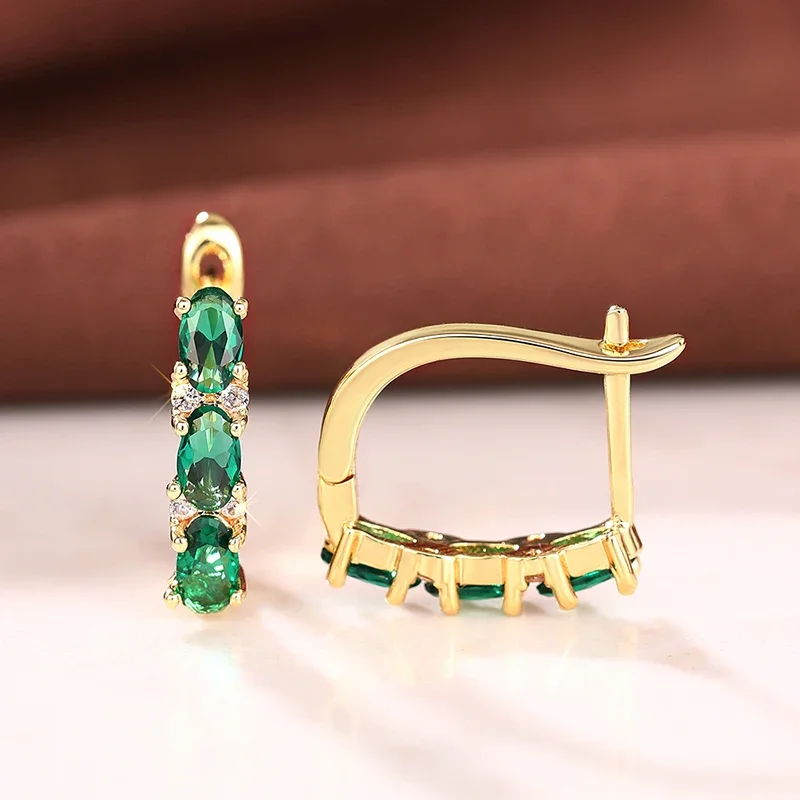 Huitan Fresh Shiny Green Cubic Zirconia Hoop Earrings for Women Newly Trendy Party Ear Accessories Daily Wearable Jewelry Gifts