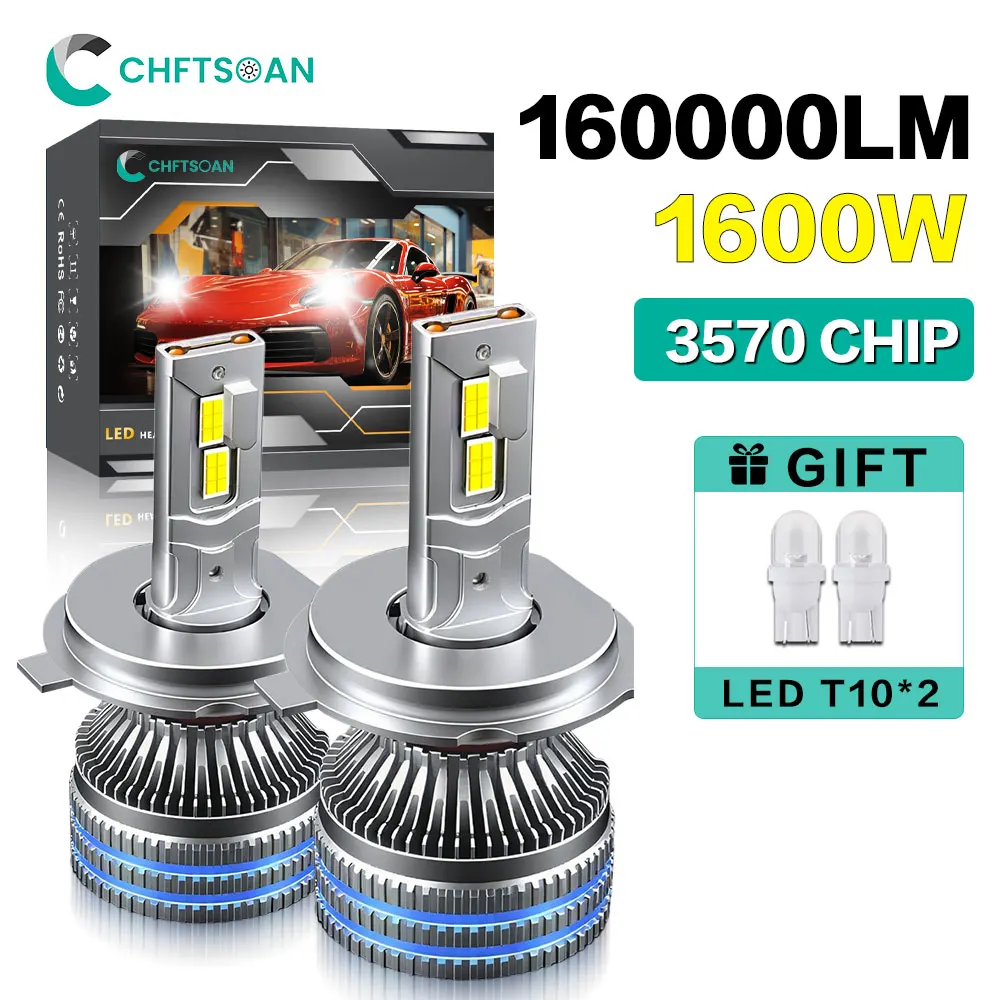 

Chftsoan H7 Фара высокой мощности 2 медная трубка Светодиодный налобный фонарь Canbus 1600 Вт 160000LM H1 H4 H11 9005 9006 Автофара 6000K 24 В