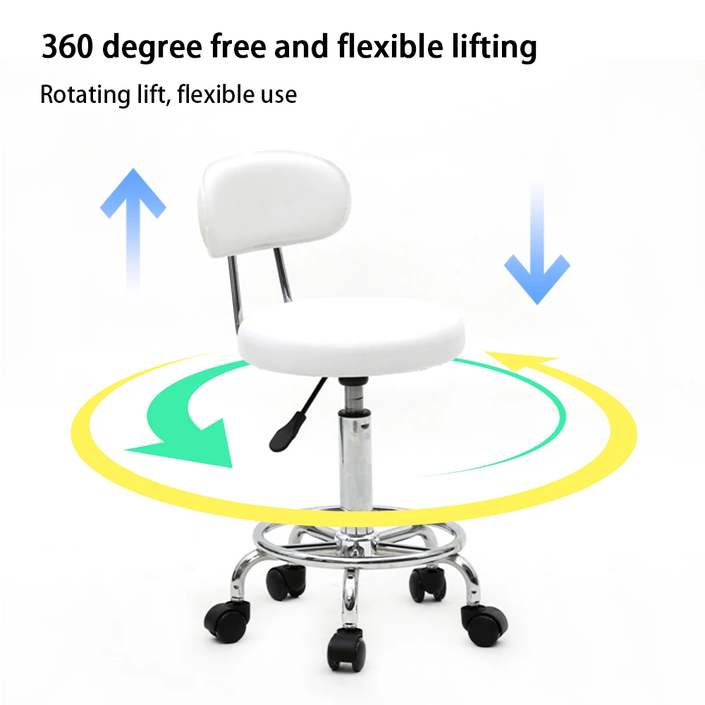 Round Shape Adjustable Salon Stool with Back and Line White