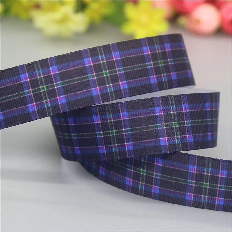 DHK 7/8\'\' 5yards Plaid Grid Printed Grosgrain Ribbon Accessories Material Headwear Decoration DIY Sewing Craft E2093