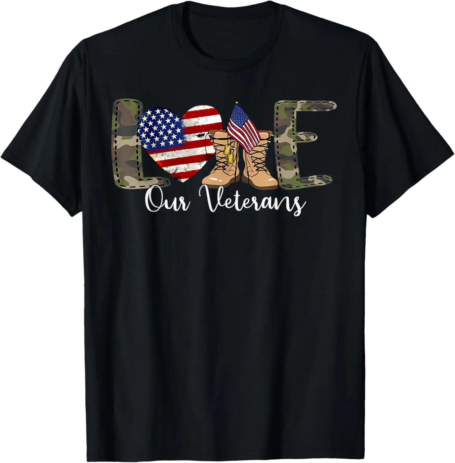 

Love Our Veterans Day Proud Military American Flag T-Shirt 100% Cotton O-Neck Short Sleeve Summer Casual Mens T-shirt Streetwear
