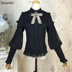 Victorian Gothic Y2k Shirts Women Harajuku Lolita Style Gigot Sleeve Ruffles Blouses Girls Vintage Sweet Lace Tops Blusas Mujer