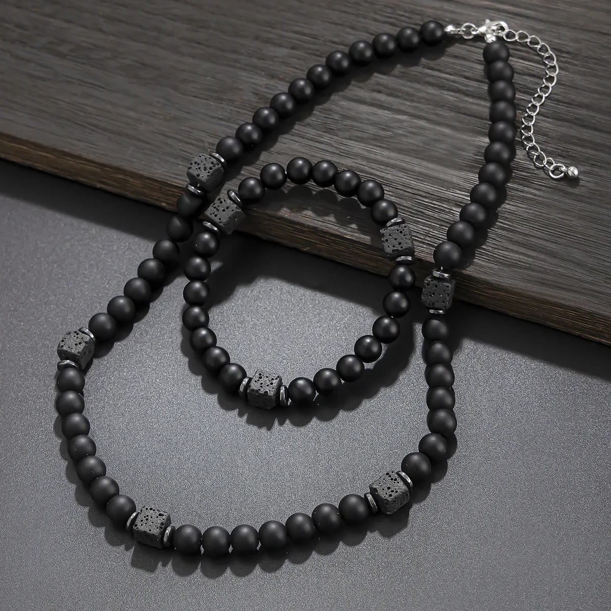 8mm Matte Black Stone Necklace for Men Handmade Jewelry Natural Onyx Square Lava Beads Necklaces Fashion Rosary Jewelry
