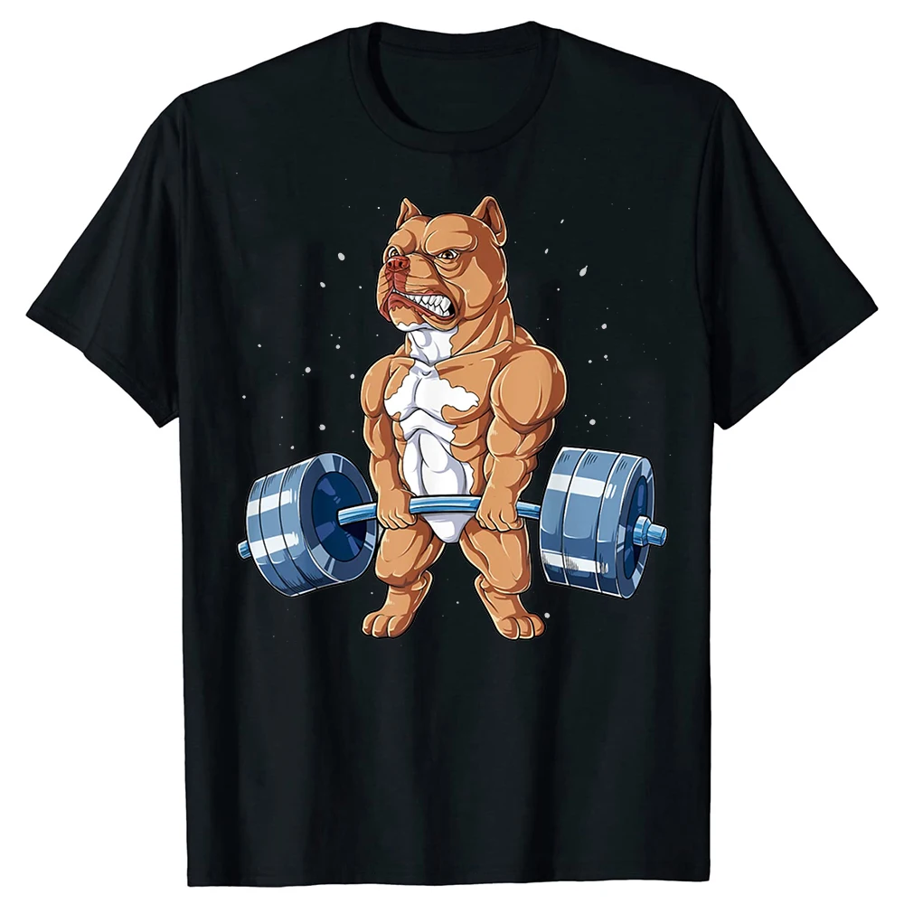 Pit Bull Dog Weightlifting Funny Short Sleeve T Shirts Graphic Cotton Streetwear Birthday Gifts Summer Deadlift Pitbull T-shirt