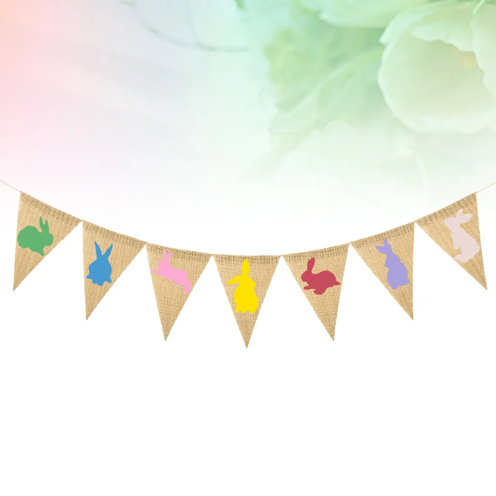 1 Set Rabbit Pennant Easter Banner Colorful Bunny Garland Rabbit Bunting Linen Flag Party Supplies for Easter Party Decorations