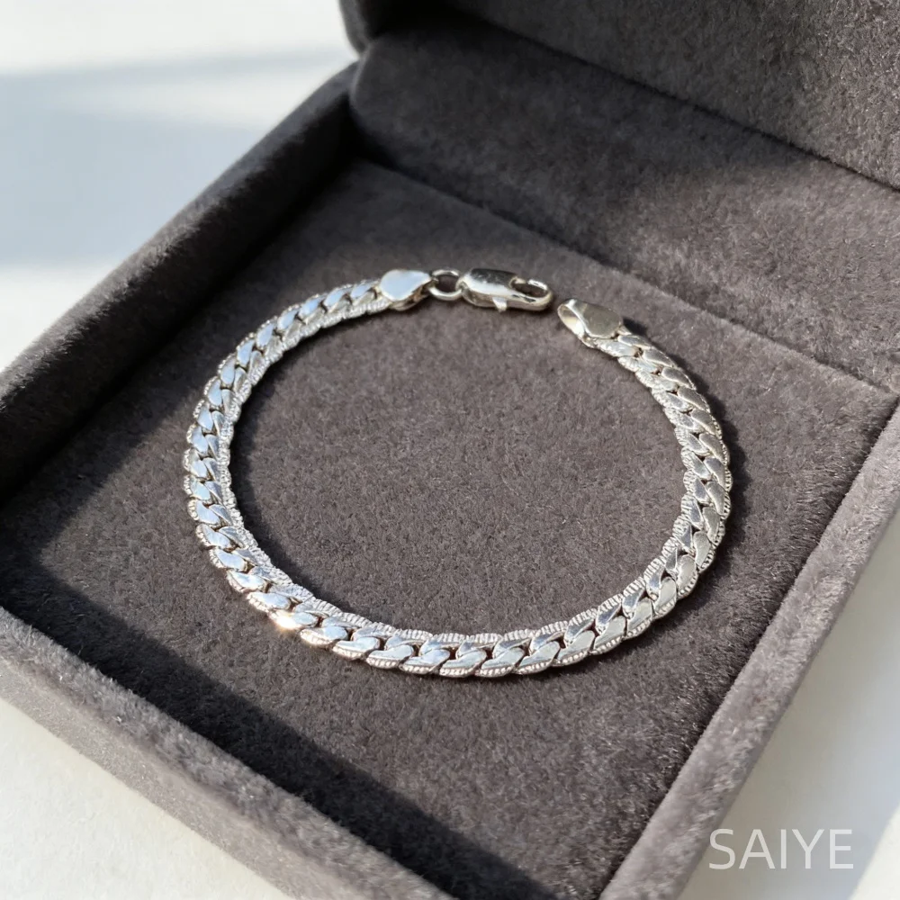 925 Sterling Silver Cuban Chain Bracelet for Men, Classic Figaro Link Chain Silver Bracelet, Daily Wear Minimalist Jewelry Gift