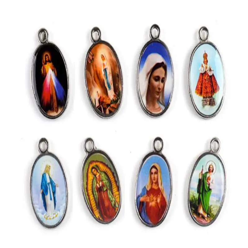 Alloy Catholic Oval Saint Jesus Holy Virgin Maria Charm Beads Pendant For Bracelet Necklace Handmade Fashion Jewelry Findings