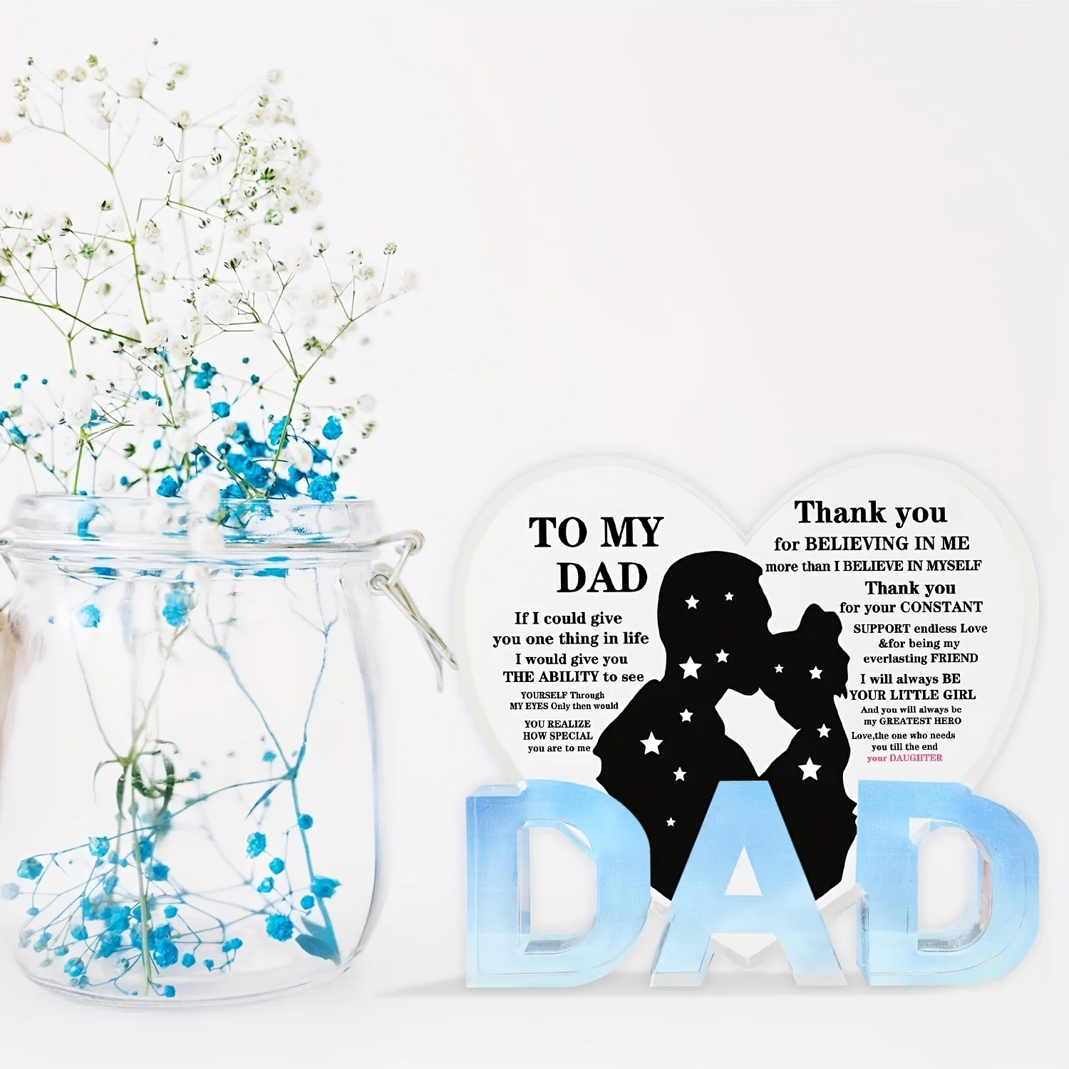 هدايا الأب من الابنة، شكرًا لك، هدايا الأب من الأكريليك على شكل قلب لهدايا عيد الميلاد وعيد الميلاد وعيد الشكر وعيد الأب