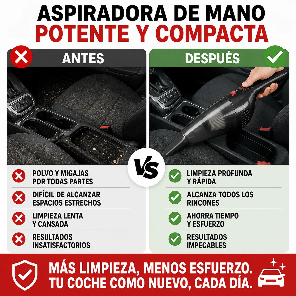 Aspiradora de Mano Inalámbrica para Coche y Hogar, Succión Potente de 6000PA, Diseño Portátil Recargable mediante USB con Filtro Lavable y Kit de Accesorios de Limpieza Profunda