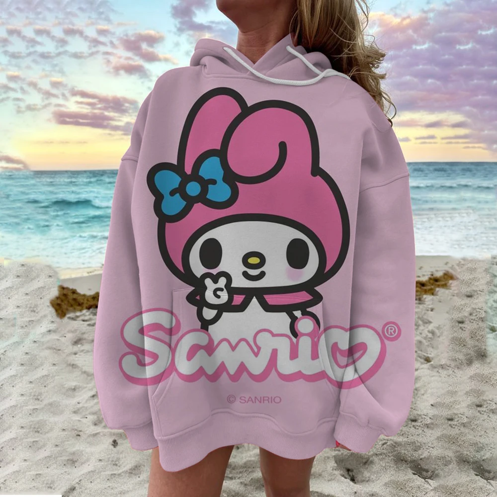 Sweat à capuche à manches longues Hello Kitty Kuromi pour femmes, vêtements de rue, haut Y2K, mode automne