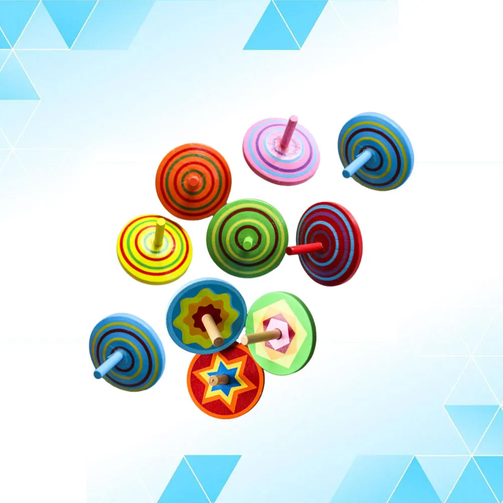 

10 pcs Wooden Spinning Tops Kids Rotating Spiral Mini Game Bright -Friendly Wood Safe Cognitive Hand-Eye