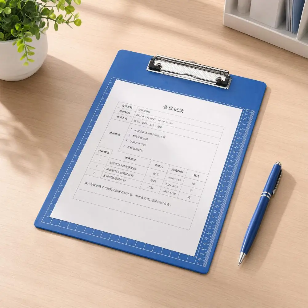 A4 File Folder, with Reinforced Metal Clip And Clear Scale Ruler, Portable Document Writing Pad, for Office School Students