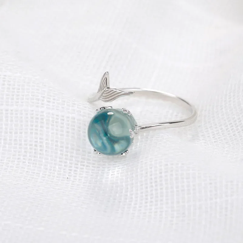 Fashion 925 Sterling Silver Fish Tail Crystal Adjustable Rings For Women Wedding Fine Jewelry Accessories Wholesale Jewellery