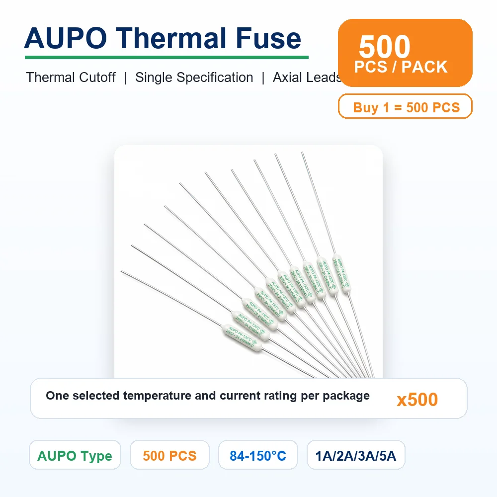 500PCS AUPO RF Ceramic Thermal Fuse 250V 1A 2A 3A 5A Temperature Cutoff Fuse 84C-150C P4-P7
