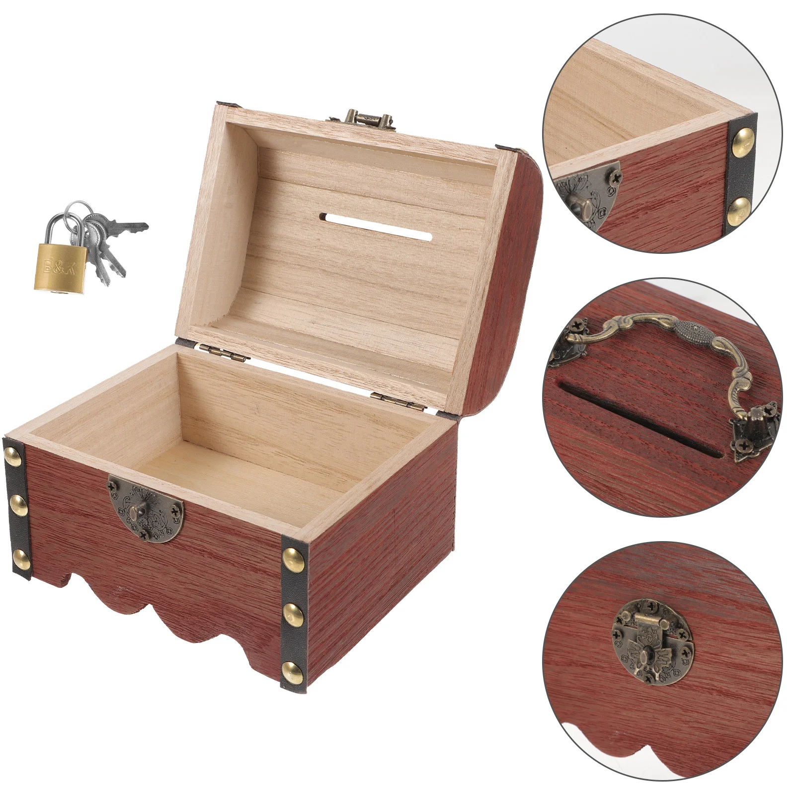 Salvadanaio in legno retrò con serratura, contenitore per tesori, barattolo per risparmiare denaro vintage, ornamento da tavolo, salvadanaio per bambini, custodia per gingilli retrò