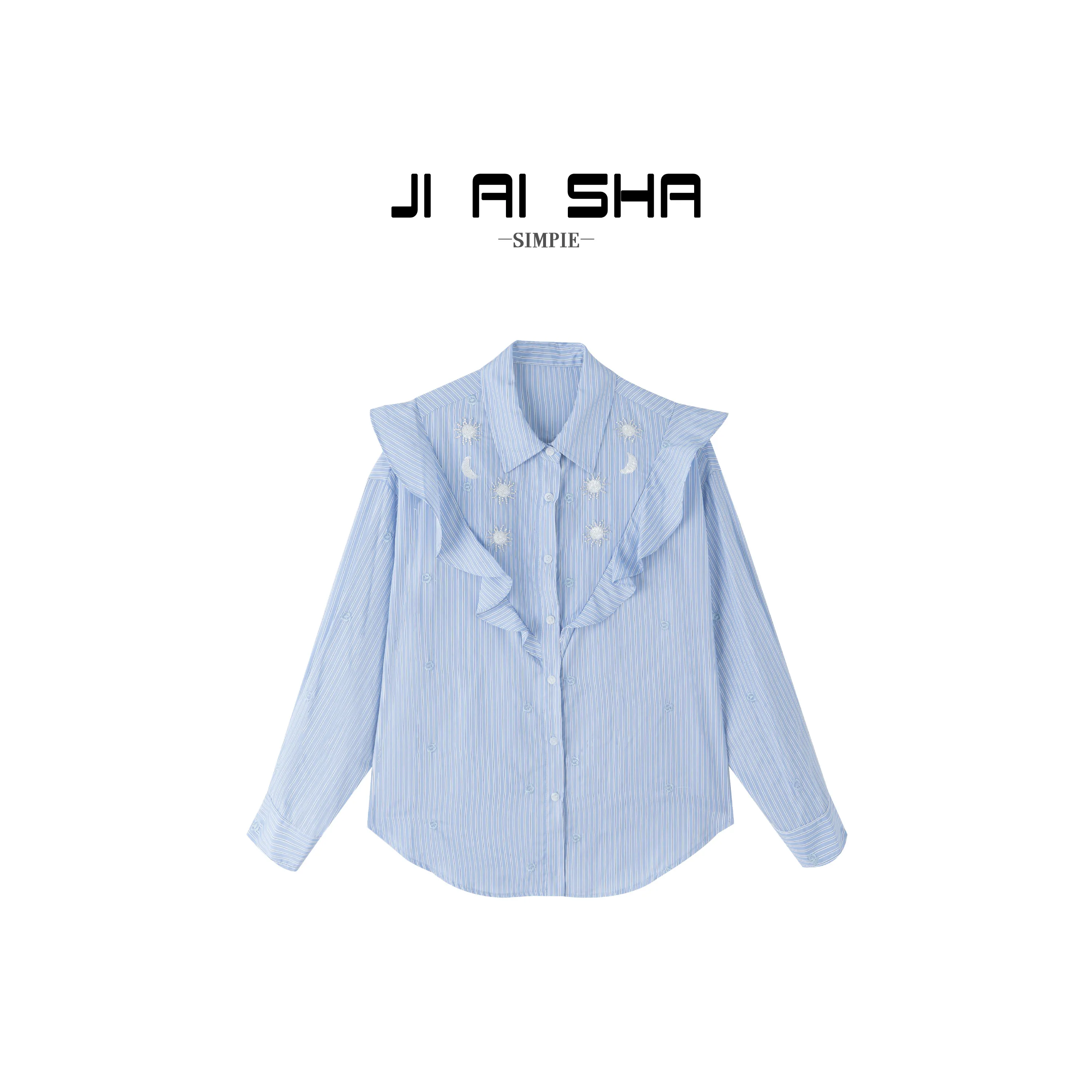 

Ele Embroidered Heavy Work irt for Women Faionable Casual Sle Long Sve Cotton Blend Breathable Spring irt