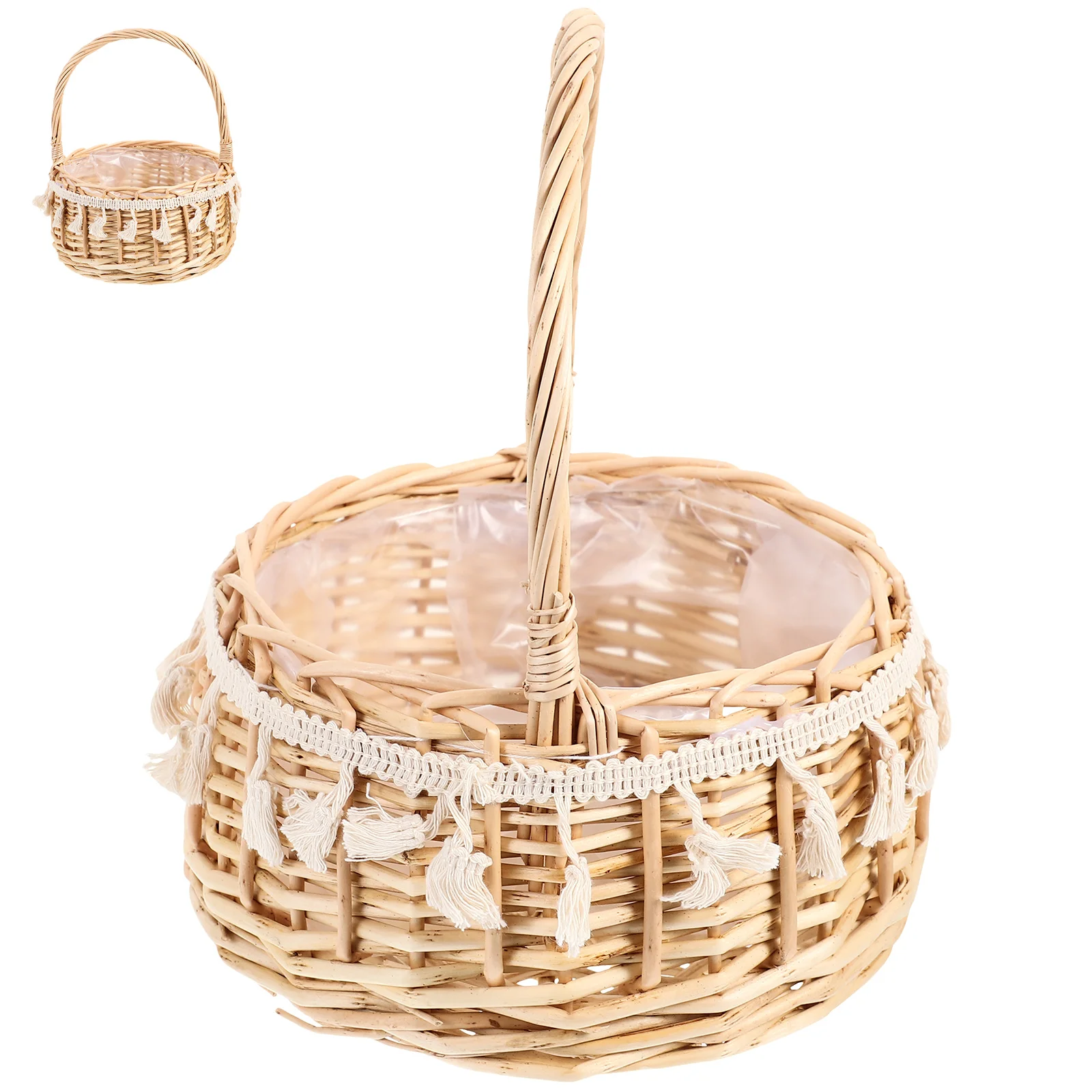 

Rattan Basket Household Storage Flower Arrangement Portable Rustic Woven Baskets Natural Wood Long Term Simple Color