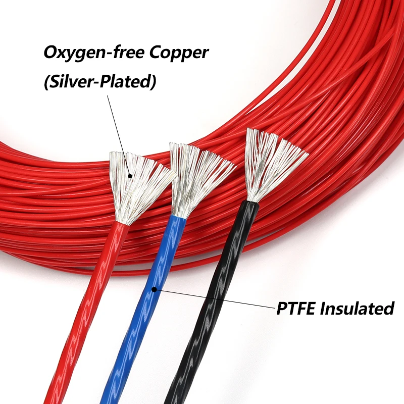 Square 0.06 - 10mm PTFE Silver Plated Copper Wires 200Deg.C High Temperature FEP Insulated for Hifi Audio DIY Electronic Cables