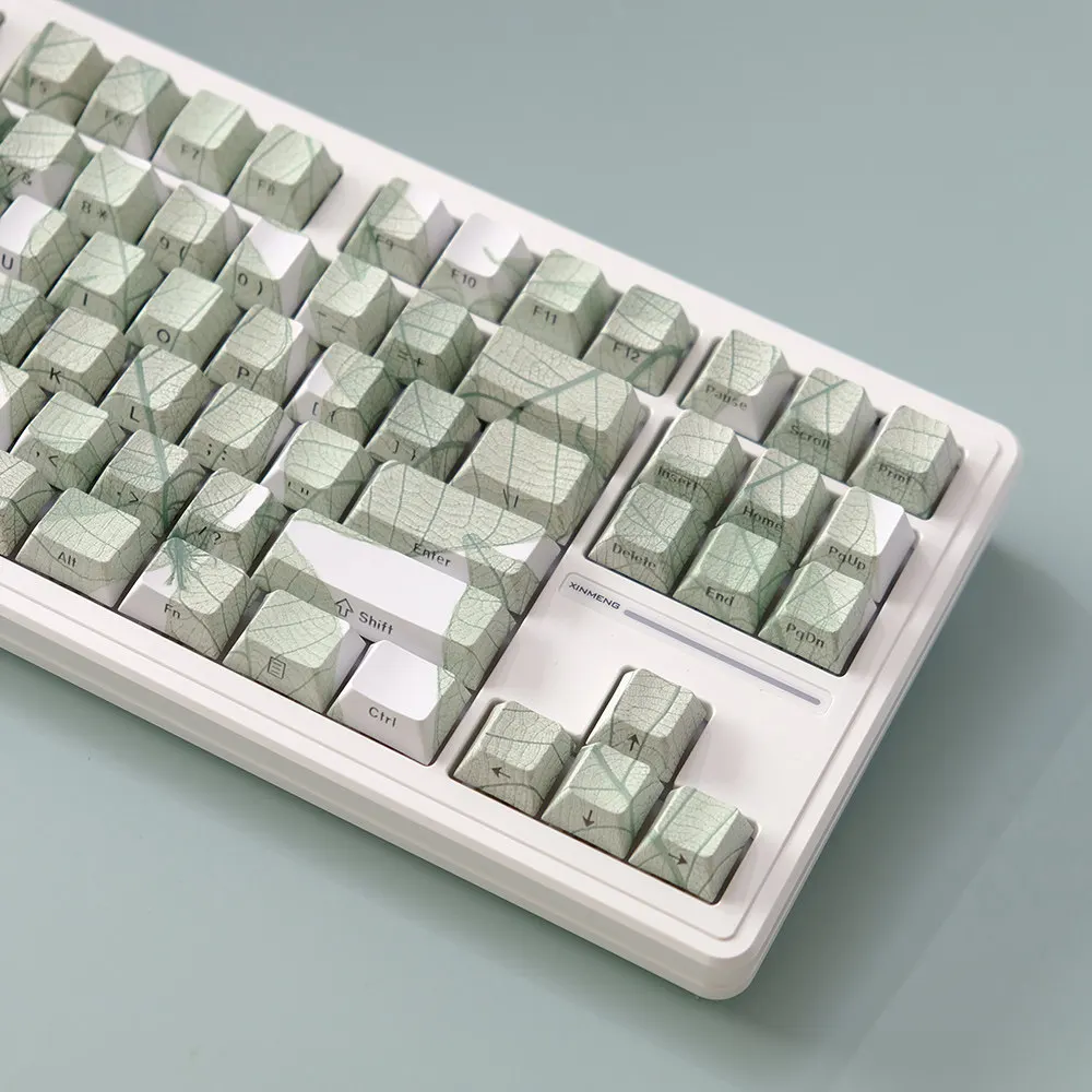 Leaf textured keycaps green side engraved transparent keycaps PBT original height thermal sublimation mechanical keyboard cap