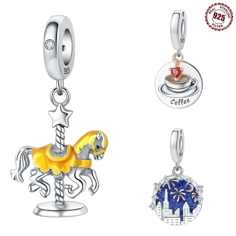 Echter 925er-Sterlingsilber-Karussell-Perlen-Anhänger für Reisen und Urlaub, passend für Original-Armbänder, Damen-Geschenk, edle Schmuckherstellung
