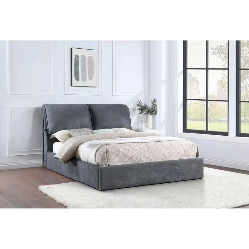 Charcoal Grey Eastern King Platform Bed with Brewster Pillow