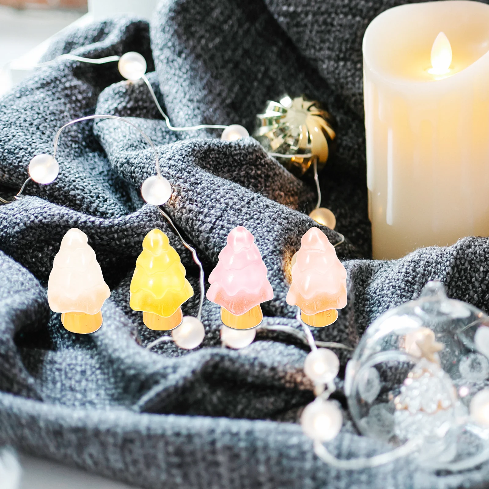 

16pcs Night Light Christmas Ornament Miniature Tabletop Pine Tree Decorative Xmas Tree For Home Party Mantel Desktop Decoration