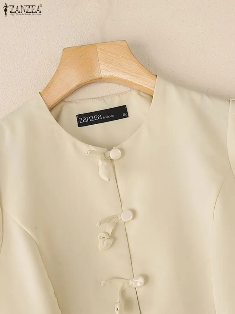 เสื้อเชิ้ตผู้หญิง ZANZEA ดีไซน์หรูหราทันสมัย ทรงเข้ารูป คอลเลคชั่นฤดูใบไม้ร่วง 2025 แฟชั่นใหม่ คอทรงโอ แต่งโบว์ ติดกระดุม สีพื้น เหมาะสำหรับงานแต่งงาน ไซส์ 3XL