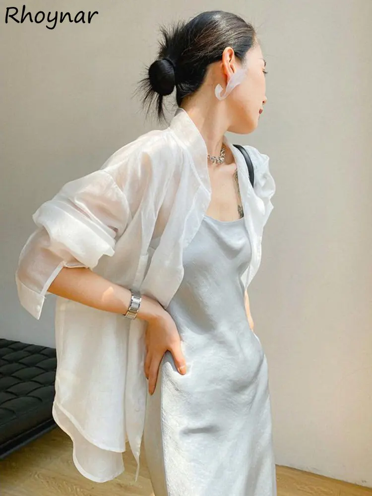 

Белые рубашки женские летние солнцезащитные тонкие универсальные прозрачные повседневные свободные ленивые корейские стильные уличные рубашки для взрослых элегантные с длинными рукавами