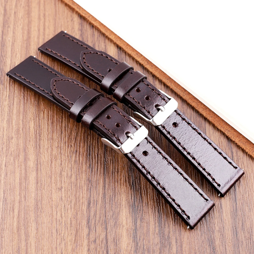 Vintage Watch Strap 20mm 22 mm Dark Coffee Handmade Watchbands Waterproof Watch Band Bracelet Pin Buckle