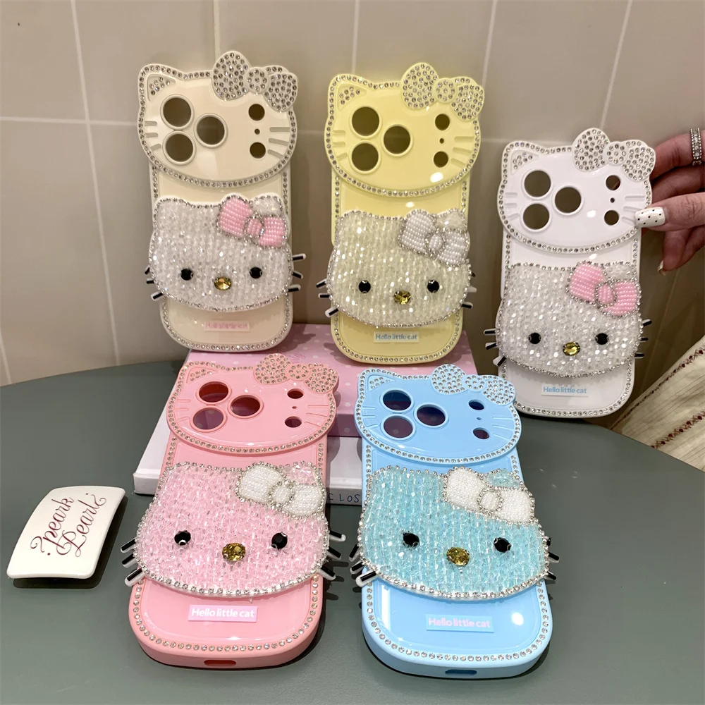 

Luxury Diamond 3D HelloKitty Phone Case for iPhone 16 Pro Max 17 Pro 13 14 15 16 17 15 Pro Cover Cute Cases Shockproof Cover