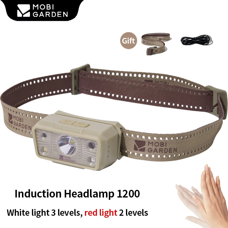 

MOBI GARDEN Camping Headlamp Led Rechargeable USB Sensor IPX4 Waterproof Headlight XPG Flashlight 68g Ultralight Induction Light