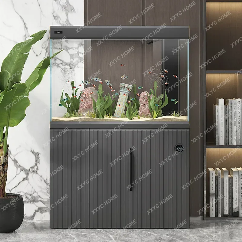 A  Light luxury ultra-white glass ecological fish tank bottom filter living room household small and medium smart aquarium