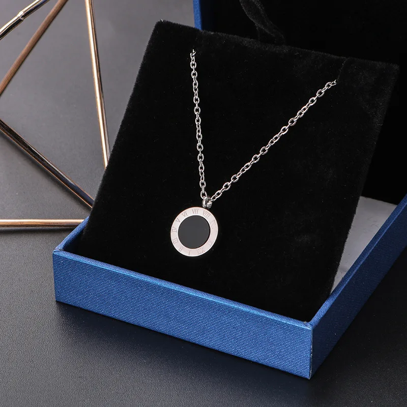 316L Stainless Steel 2-Color Roman Numeral Dial Shell Pendant Necklace For Women New Trend Girls Clavicle Chain Jewelry Gifts