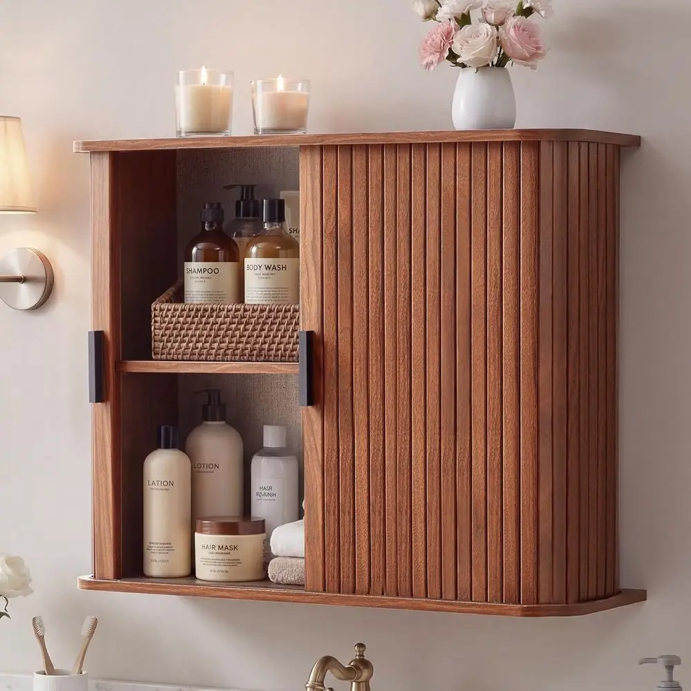 luted Wall Mounted Bathroom Cabinet with Sliding Do, Medicine Cabinet Storage or Over the Toilet, Space Saver Organizer or Small