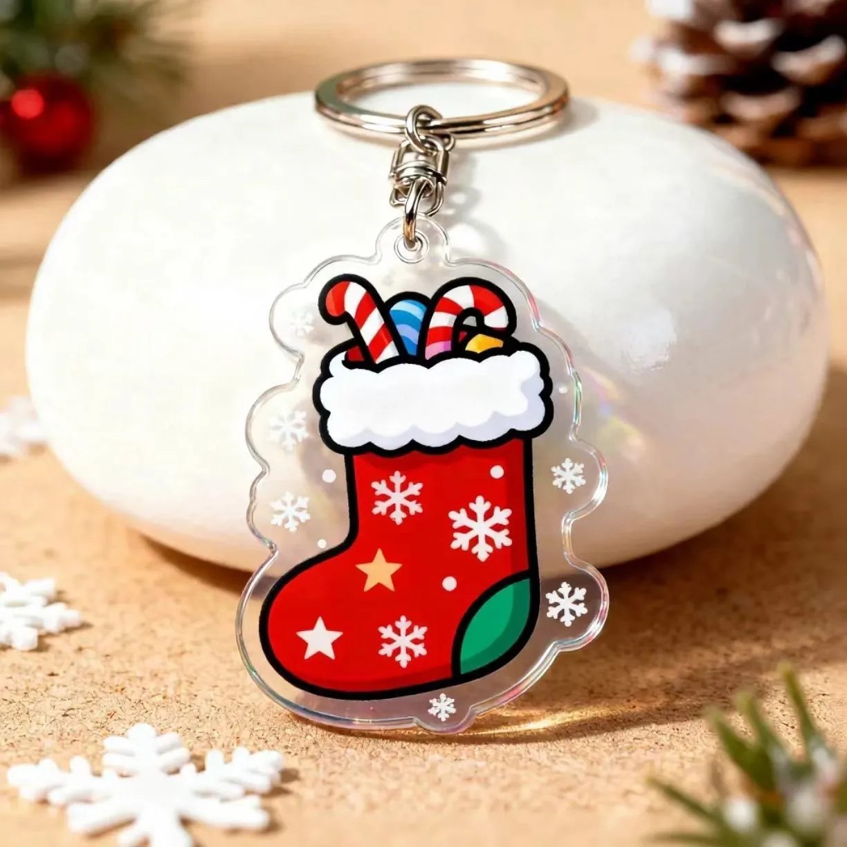 Cartoon Christmas Acrylic Keychains: Santa, Snowman, Christmas Tree, and Gingerbread Man Ornaments—Holiday Gift Keychains