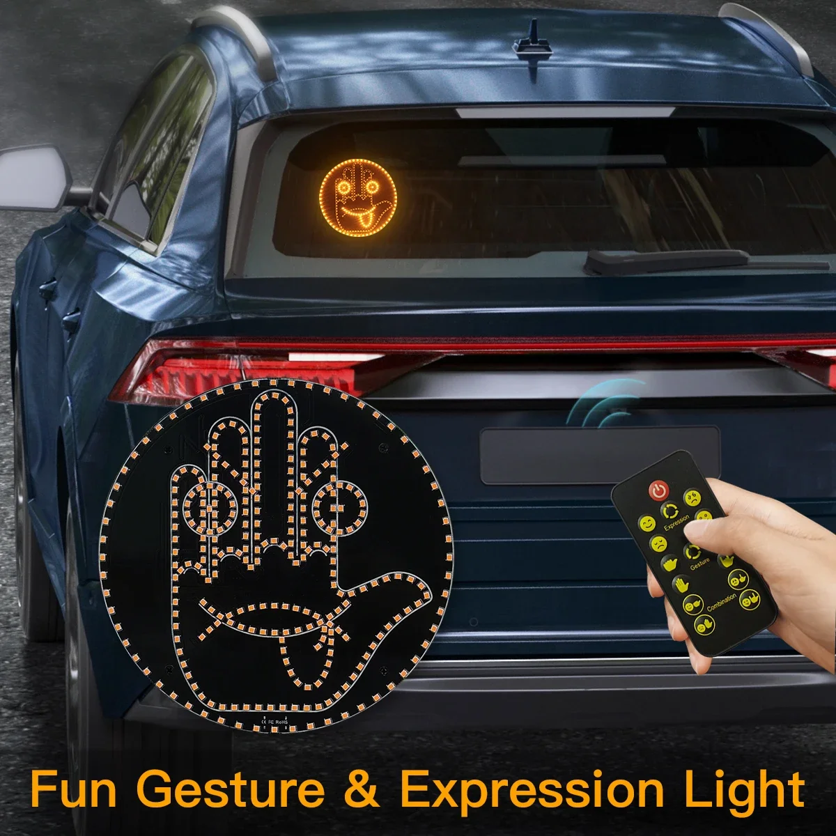 

Light Car Finger Expression Remote Control Led Lighting Gesture Light Road Rage Middle Finger Gesture Palm Light Accessories