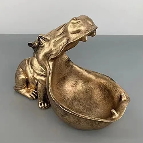 Resin Hippo Sculpture Household Fun Big Mouth Candy Plate Key Bowl Living Room Ornament Statues for Decoration Home Decor