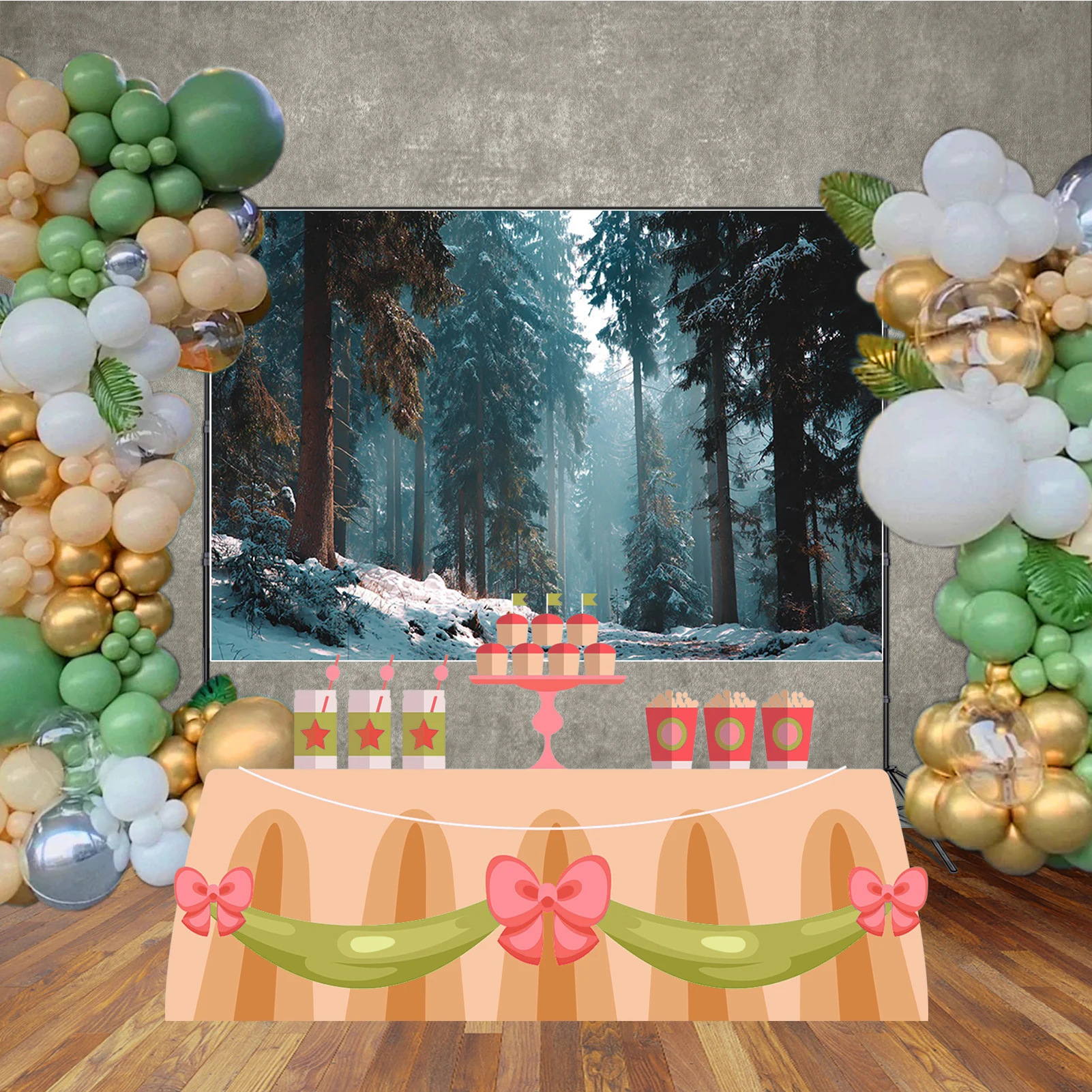 MOON.QG Nighttime Winter Forests Photo Background Aurora Golden Dusk Backdrops For Photography Family Decoration Portrait Studio