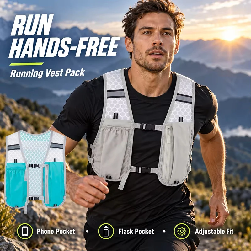 Running Vest for Women Men, Adjustable Chest Strap Running Hydration Vest Lightweight Reflective Hydration Backpack for Marathon
